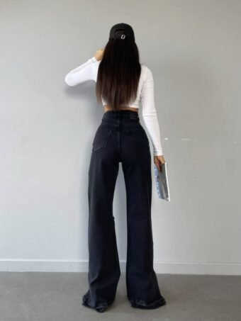 WIDE LEG JEANS ΜΕ ΣΚΙΣΙΜΟ – ΜΑΥΡΟ Παντελόνια 3