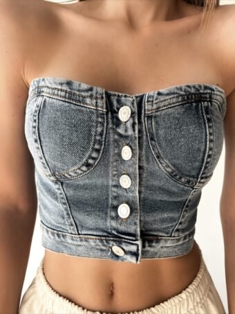 DENIM STRAPLESS CROP ΤΟΠ – ΜΑΥΡΟ Tops