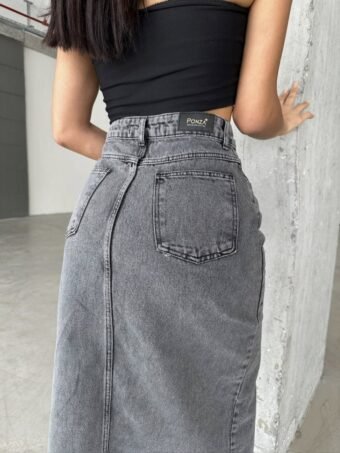 MIDI DENIM SKIRT – ΓΚΡΙ Φούστες 3